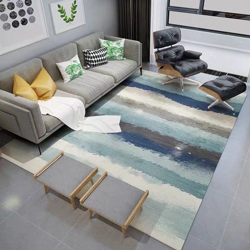 Multicolored Trendy Rug Watercolor Printed Carpet Polyester Stain Resistant Rug for Living Room