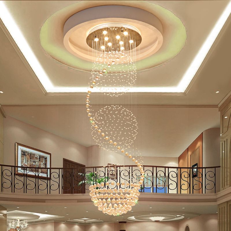 Silver 10-Light Hanging Light Modernism Clear Crystal Ball Multi Lamp Pendant for Stair