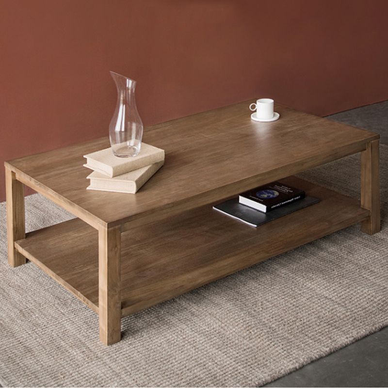 17"H Contemporary Coffee Table Solid Wood Coffee Cocktail Table with Storage