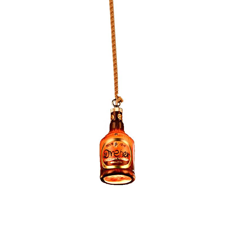 Resin Red/Yellow Drop Pendant Wine Bottle 1 Light Industrial Style Hanging Lamp Kit for Restaurant