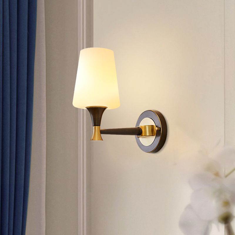 Brass Tapered Shade Wall Mount Light Traditional Cream Glass Corridor Wall Light Fixture