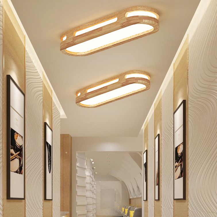 Luminaire encastré oblong en bois Plafonnier encastré LED nordique en bois