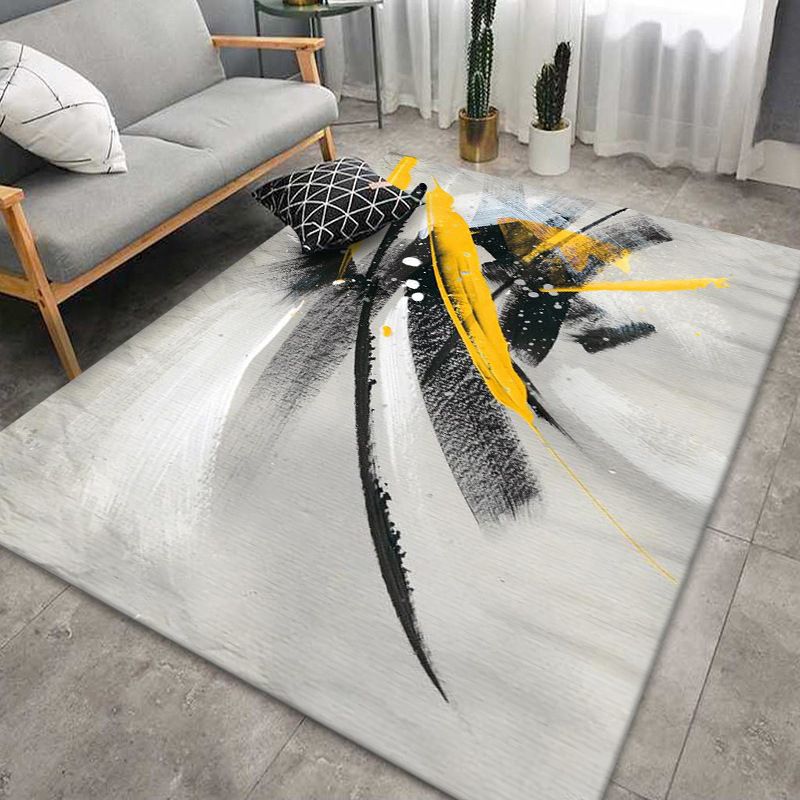 Gold Contemporary Rug Polyester Abstract Print Rug Stain Resistant Rug for Living Room