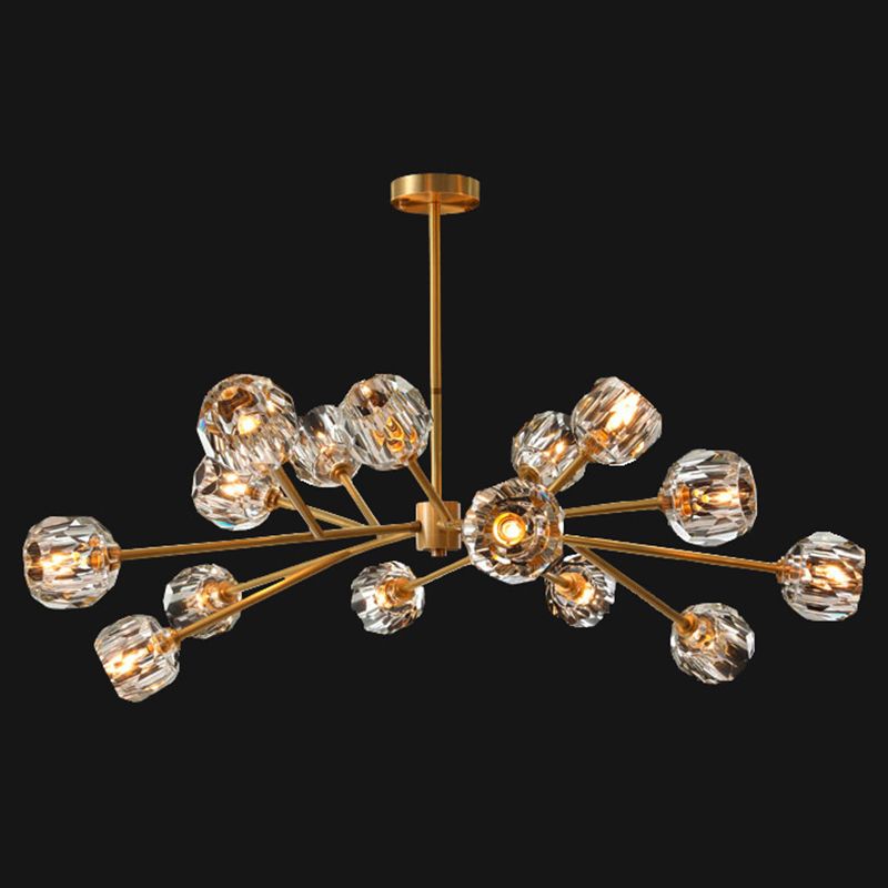 Branch Living Room Suspension Light Metal Artistic Chandelier Light with Faceted Crystal Shade in Gold