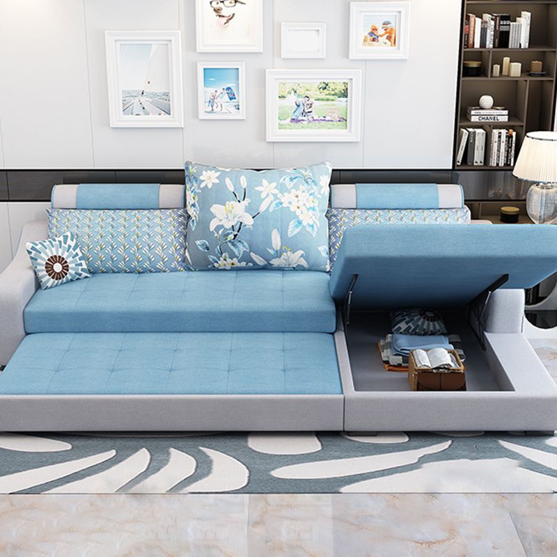 Contemporary Linen L-Shape Sloped Arms Furniture Sectionals for 3 People