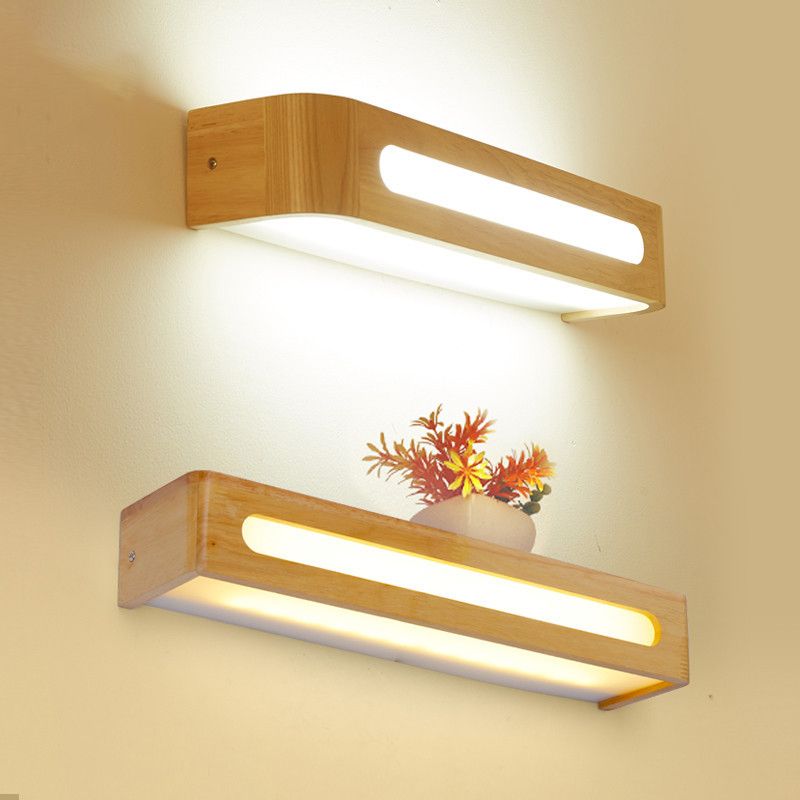 Modern Minimalist Style Rectangle Vanity Wall Light Fixtures Wood Vanity Lights