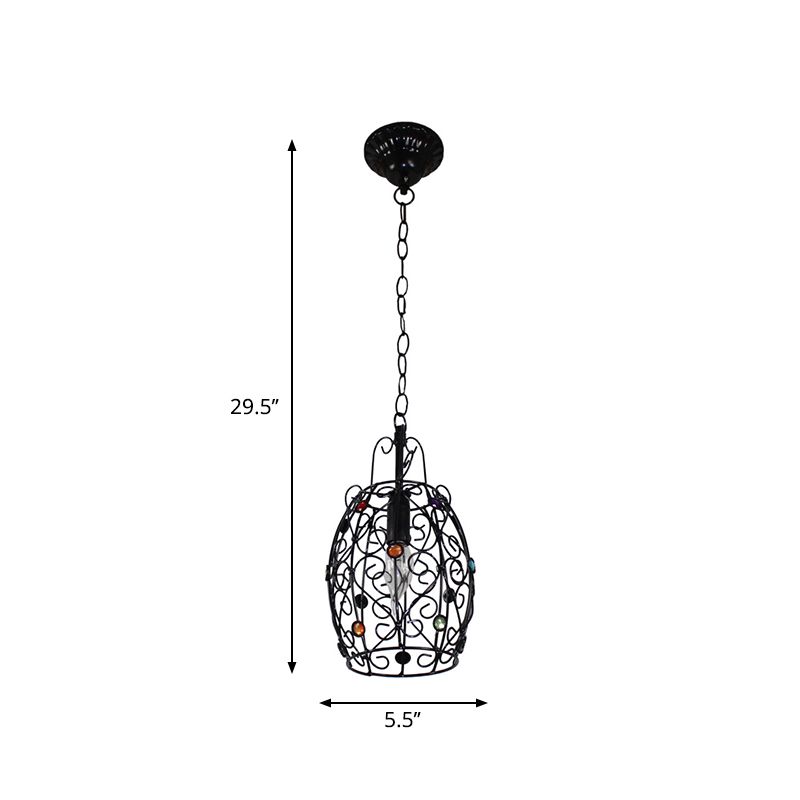 Barrel/Lantern-/Gekässe Restaurant Anhänger rustikaler Eisen 1 hellschwarz hängende Deckenleuchte mit farbenfrohen Perlendekoration