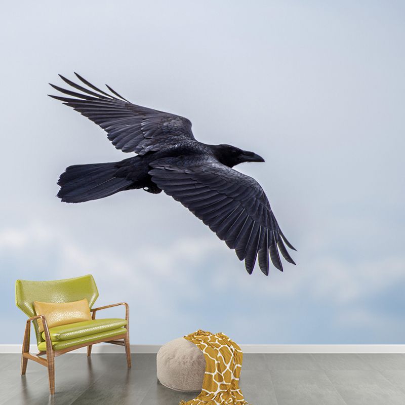 Modern Crow Mural Wallpaper Moisture Resistant Living Room Wall Covering