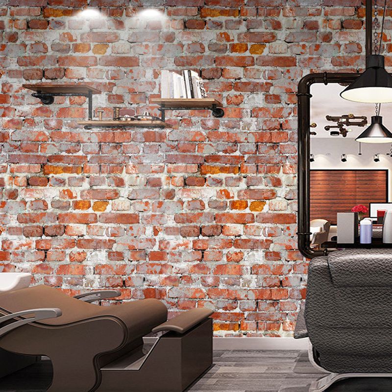 Rustic Aged Brick Look Wallpaper Panel Set Red-Brown Bedroom Wall Art, 8.6-sq ft, Self Sticking