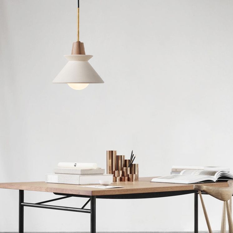 White Cone Pendant Lighting Fixture Nordic Style Cement Suspension Pendant Light