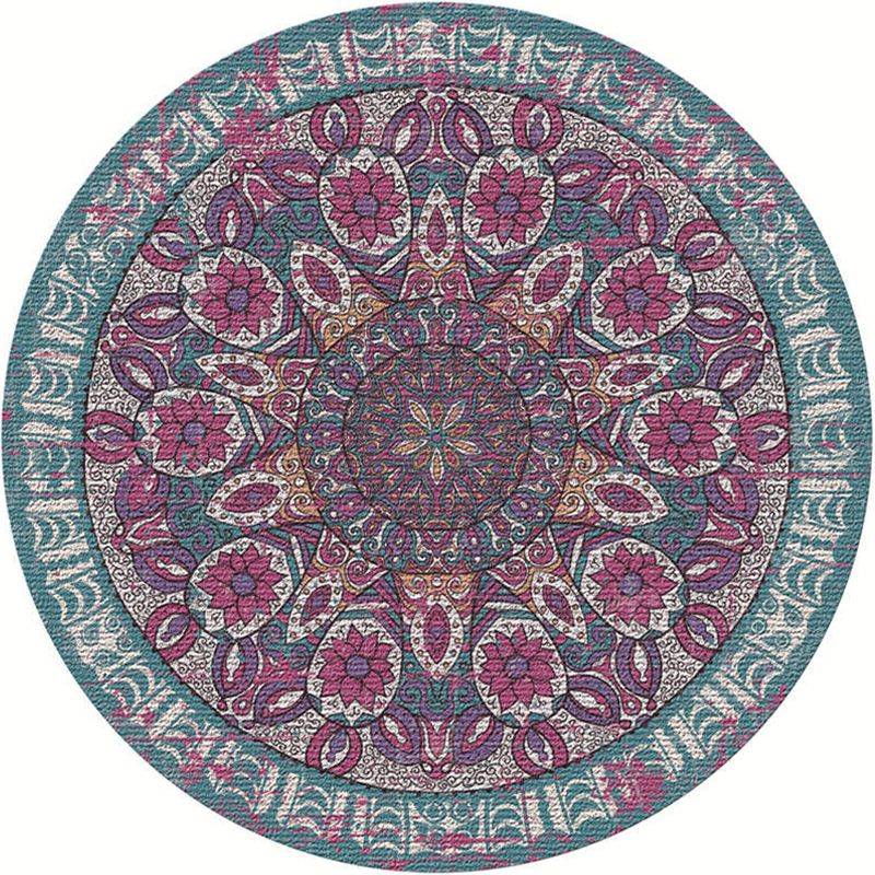Moroccan Living Room Rug Multi-Color Flower Rug Polyester Machine Washable Stain Resistant Non-Slip Backing Area Carpet
