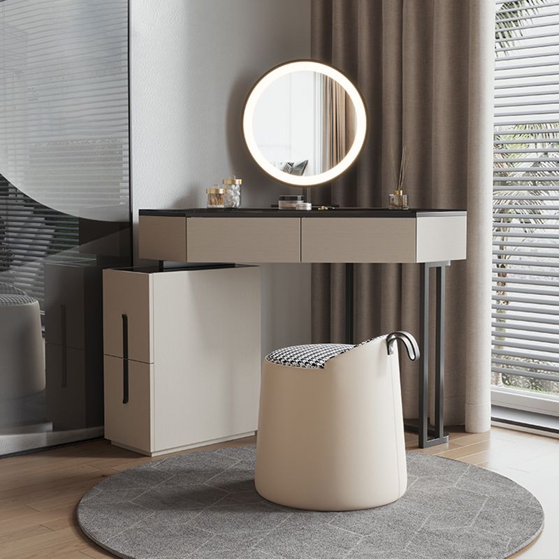 Modern Glass Corner Vanity Table Set 29.53" D 4-Drawer Makeup Vanity Table