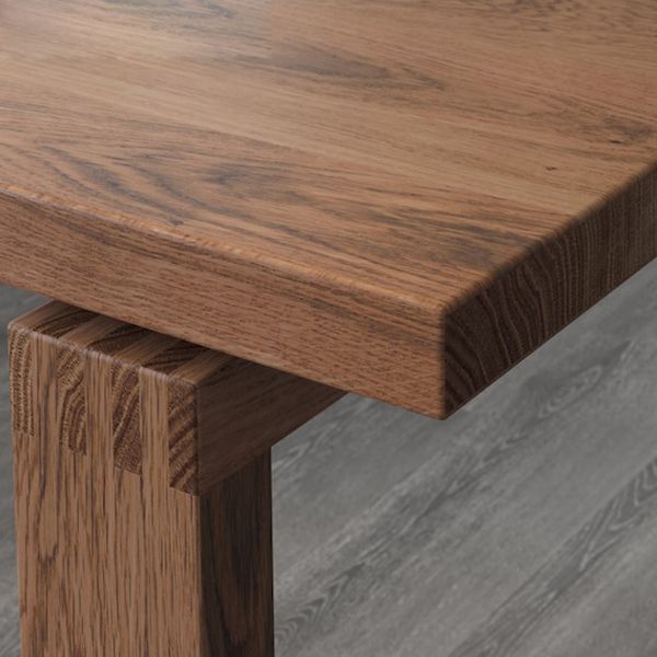 Mesa de comedor Glam de madera maciza marrón, mesa de comedor estándar con forma rectangular para cocina