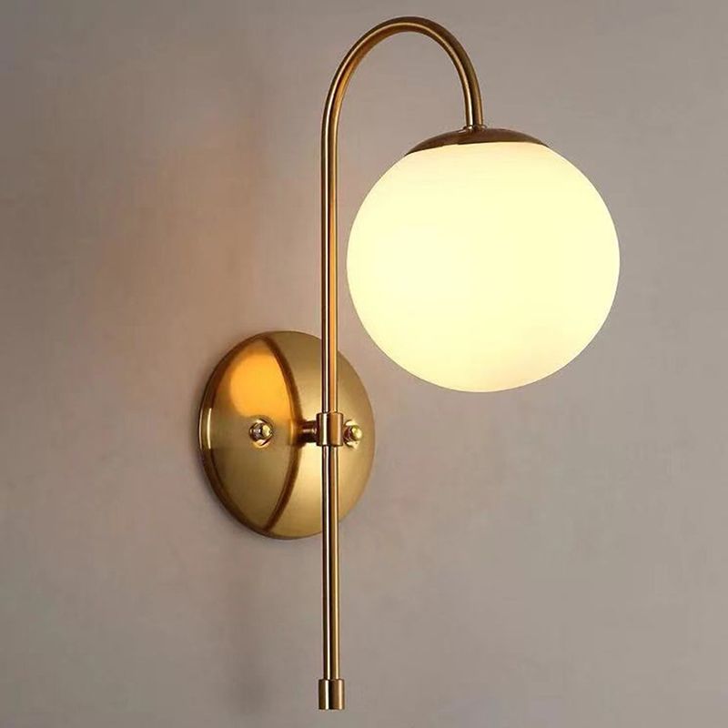 Gold Globe Hanging Wall Lamp in Modern Creative Style Wrought Iron Wall Sconce with Opal Glass Shade