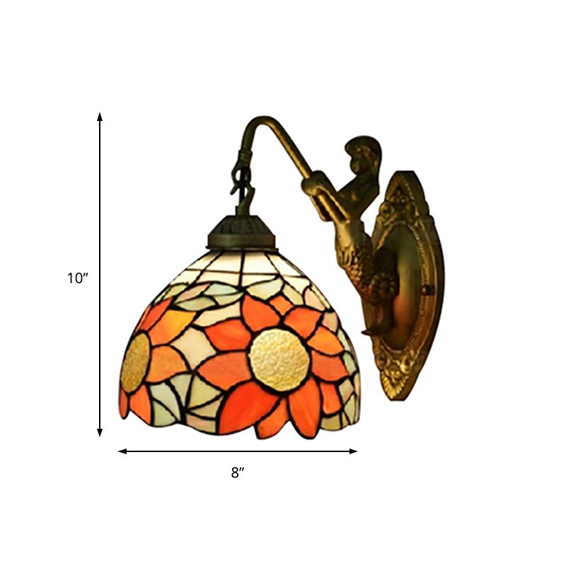 1 Head Hallway Wall Mounted Light Tiffany Orange Sconce Light whit Sunflower Stained Glass Shade