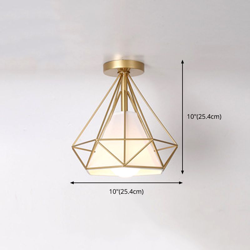 Diamond Cage Semi Flush Mount Light Fixture Industrial Iron Ceiling Mounted Fixture for Corridor