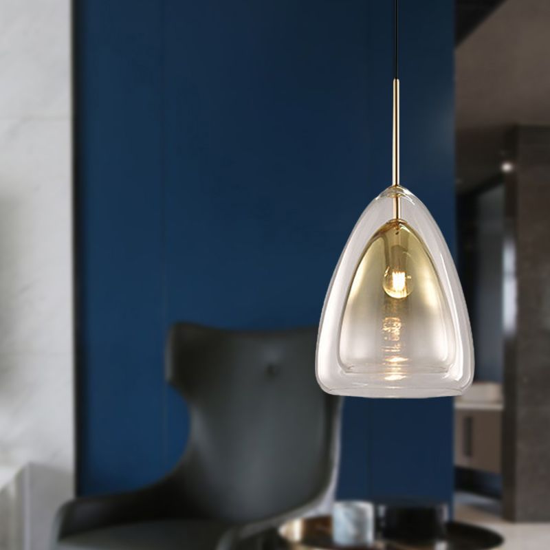 Cono Pendiente Luz de luz Nordic Double Glass Shade 1 Luz de lámpara de 12 "/14" de ancho