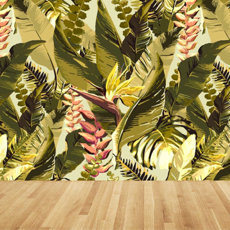 Large Tropical Wallpaper Mural Green Plant Leaves Wall Decor, Custom Size Available