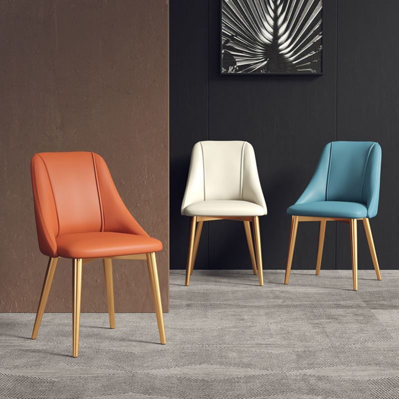 Silla de comedor de cuero de estilo nórdico, sillas de comedor de metal sin brazos para uso doméstico
