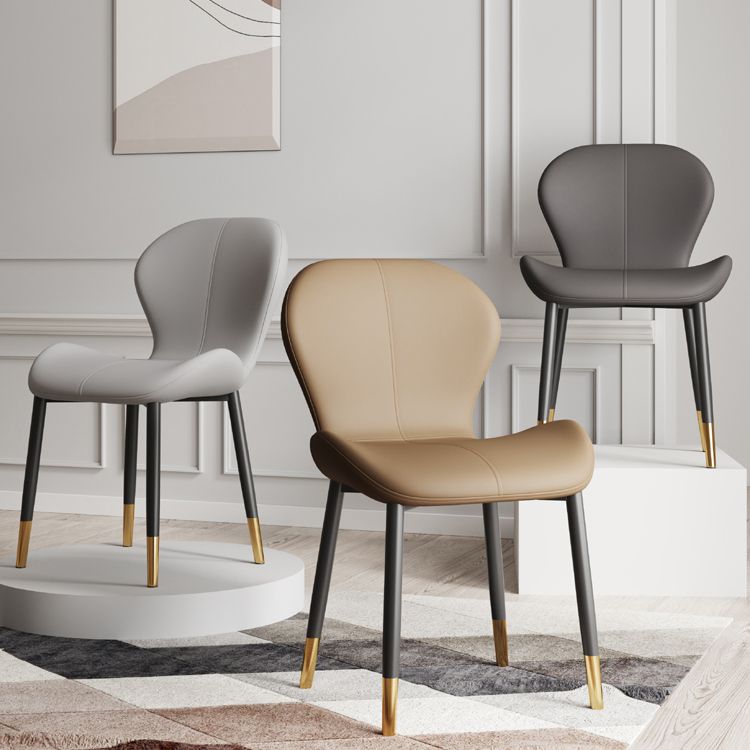 Silla lateral casera contemporánea de cuero con respaldo mate Silla de comedor