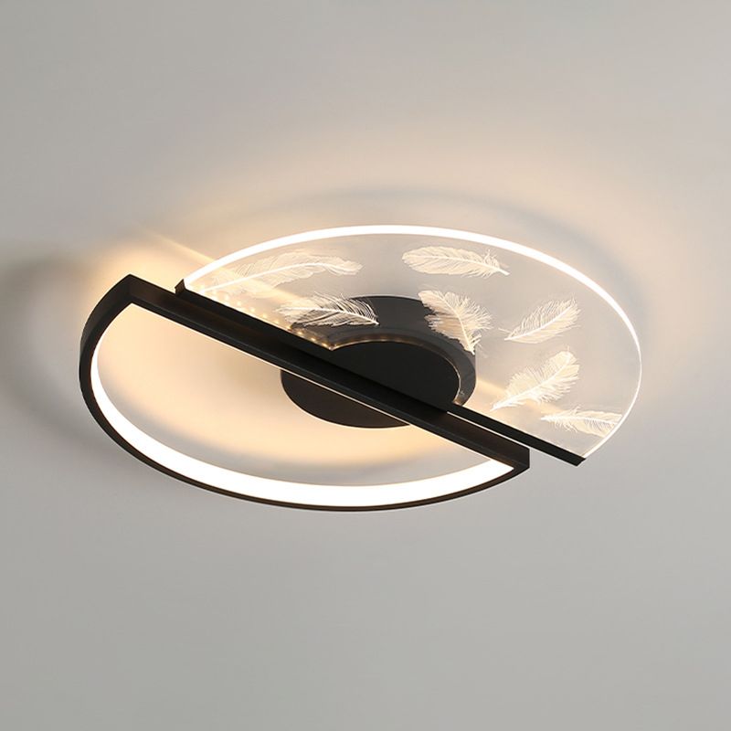 Modern Creative LED Feather Flush Mount Aluminium Circular Ceiling Fixture with Acrylic Shade