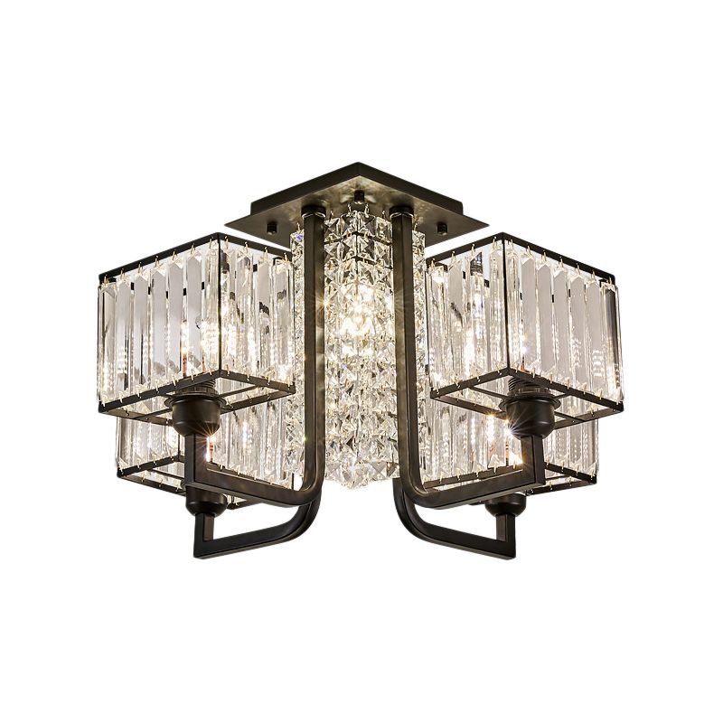 5/9/13 Lights Kubieke Semi-flush Light Modern Metal en Clear Crystal Ceiling Mounted Fixture in Black