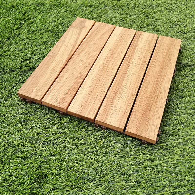 Teak Finish 5-Slat Square Wood Flooring Tile Interlocking Outdoor Flooring Tiles