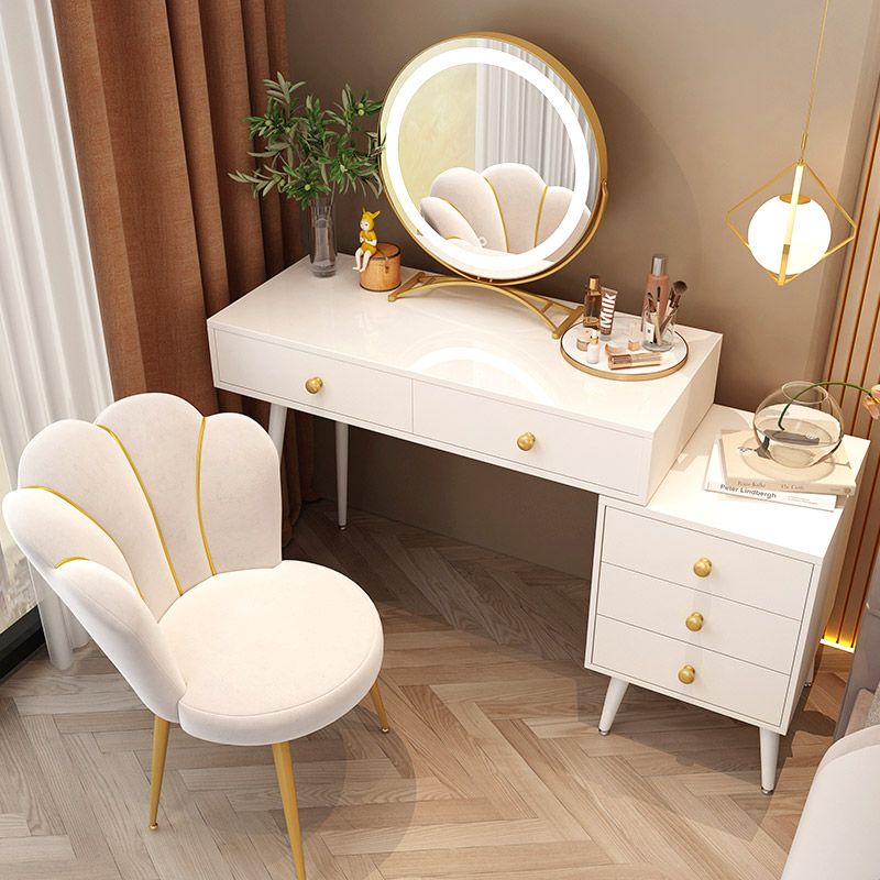 Modern White Solid Wood Makeup Vanity Desk Bedroom Vanity Dressing Table Set