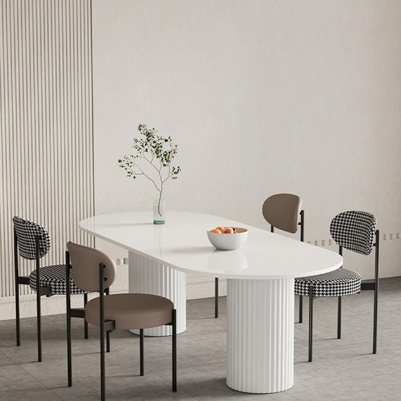Metal Double Pedestal Table Modern Oval Dining Room Collection in White