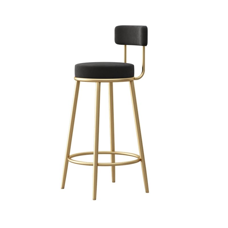 Glam Fabric Bar Stools Low Back Round Seat Barstool with 4 Gold Iron Legs