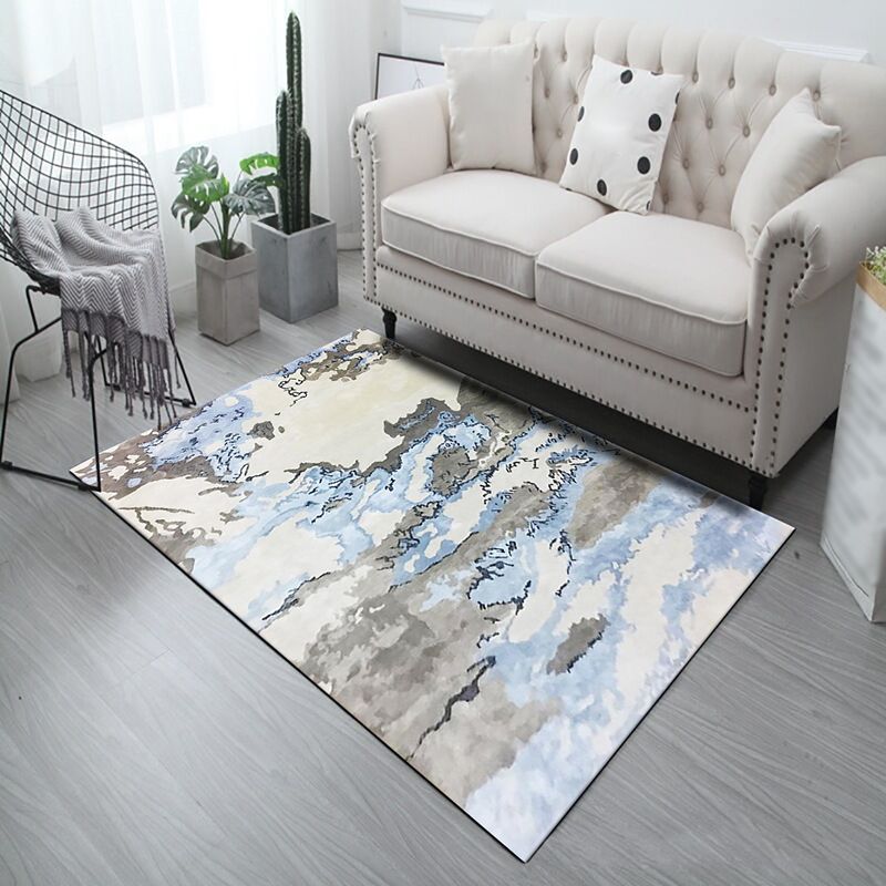 Modern Abstract Ink Painting Rug Individuality Trendy Polyester Carpet Anti-Slip Backing Carpet for Home Decoration
