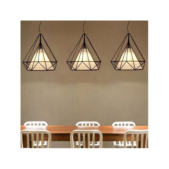 Black Wire Cage Hanging Pendant with Fabric Shade Metal Modern 1 Light Pendant Lamp for Dining Room