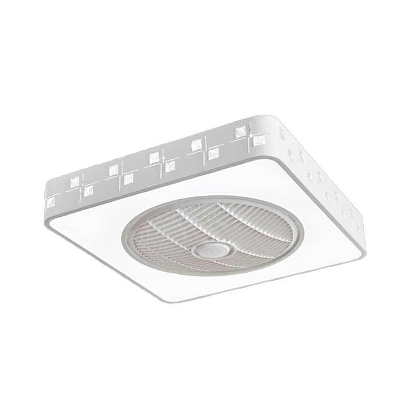LED -Trommel/Box -Lüfter leichte minimalistische geschnitzte Kristall unsichtbare Klingen Deckenlampe in Weiß