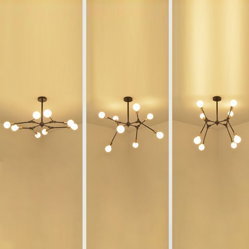 Luz colgante ajustable de negro de lámpara de metal múltiple ligero para sala de estar