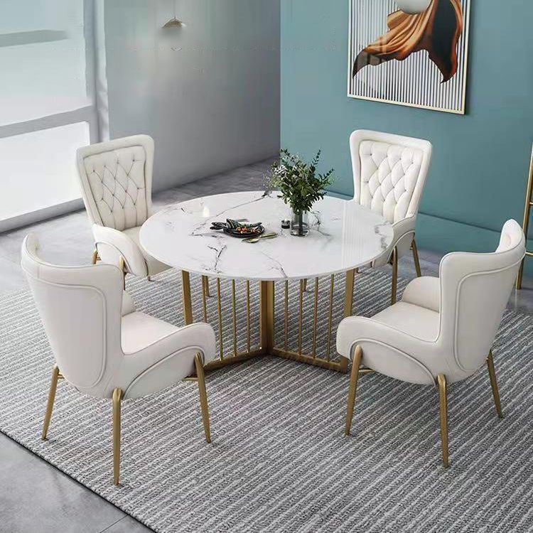 Upholstered Dining Arm Chair High Back Dining Chair with Gold Legs