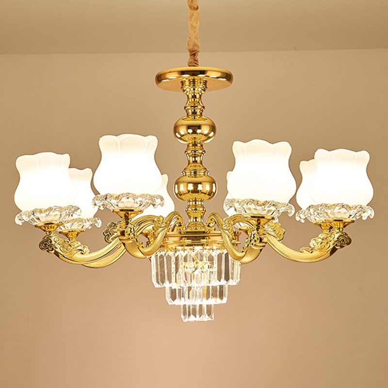Moderno Péndulo Blossom Ligero de la sala de estar de vidrio blanco Candelier en oro