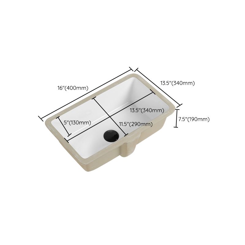 Rectangular Bathroom Sink in White with Overflow Porcelain Undermount Sink