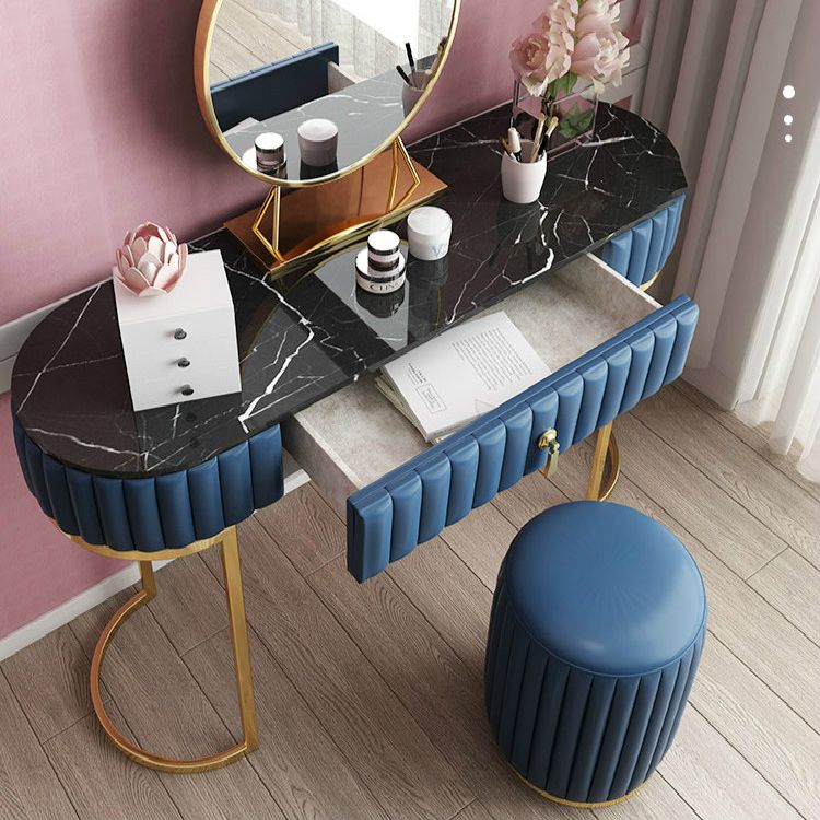Glam Slate Top Makeup Vanity Set Blue 1 Drawer Vanity Dressing Table