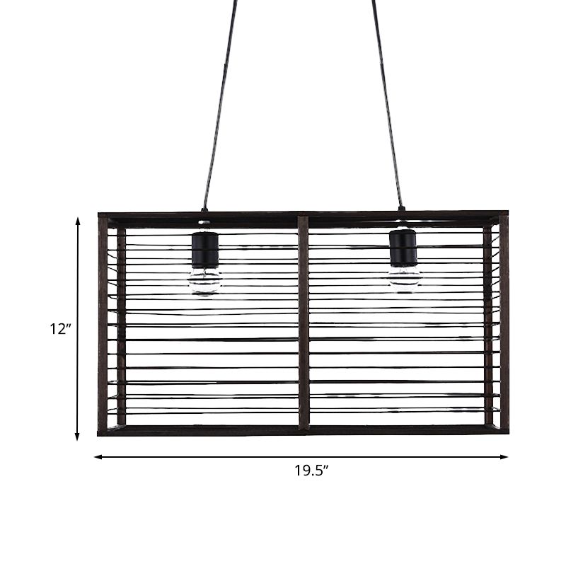 Black Rectangle Cage Island Lighting Style Modern Style 16 "/19.5" W 2 Lámpara de suspensión de bambú de 2 luces para restaurante