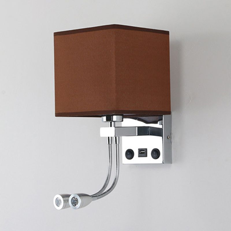 15.7" H Modern Simplicity Bedside LED Reading Lamp Square Fabric Shade Dual Spotlight Design Sconce Lights in Bedroom