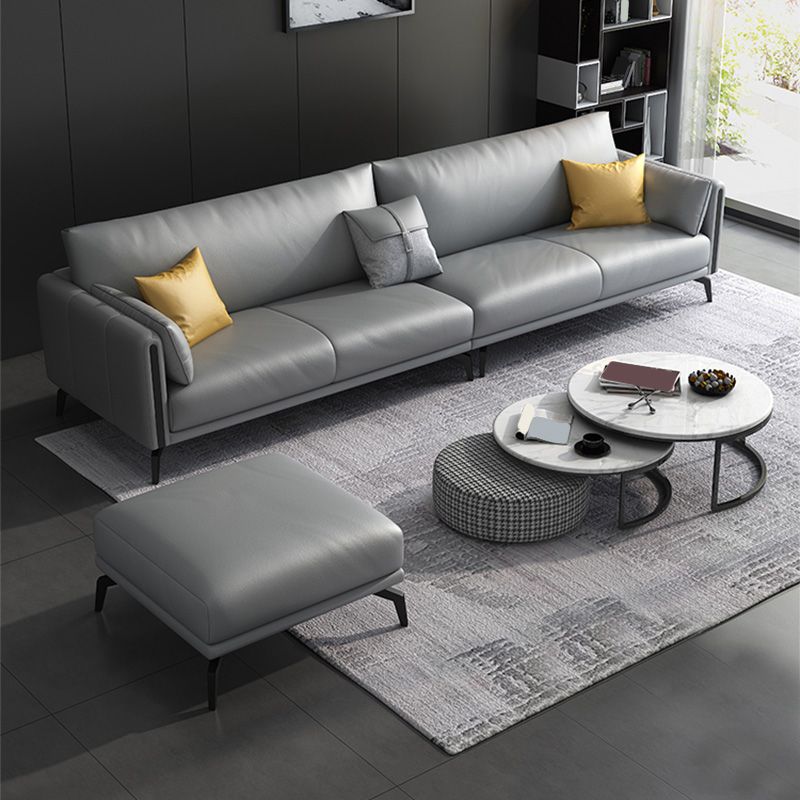 Gray Faux Leather Straight Arm Sofa/Sectionals with water proof for Living Room