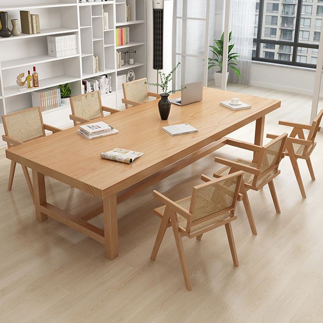 Rectangle Pine Solid Wood Table Modern Dining Table Trestle Base for Restaurant