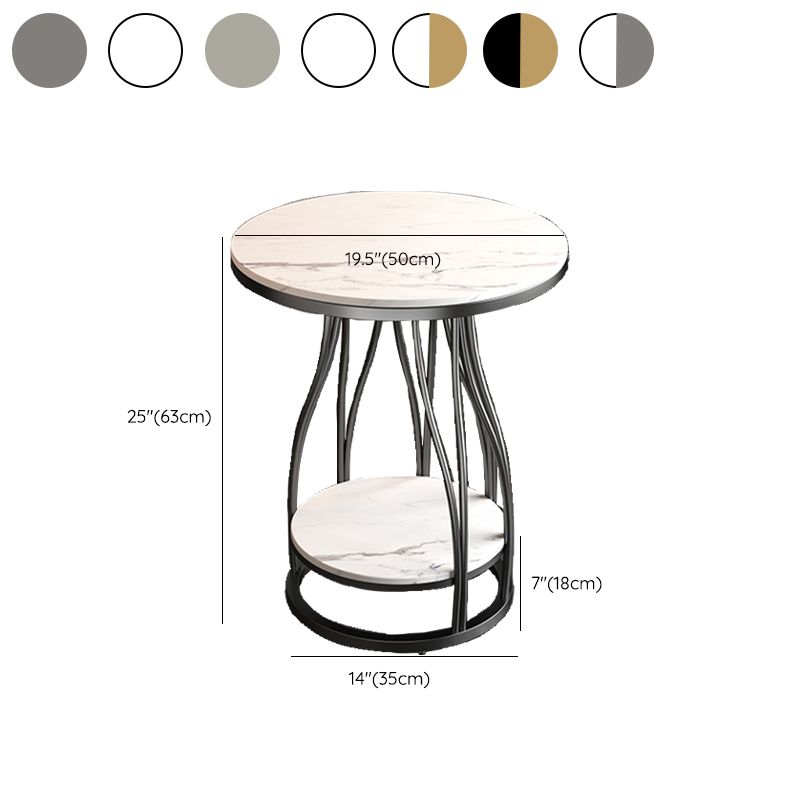 2-Tier Modern Metal Round Side Table 19.7-inch End Table with Shelf
