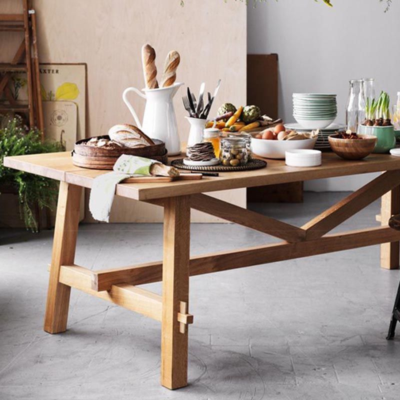 Rectangular Trestle Base Dining Table Modern Solid Wood Natural Furniture for Restaurant