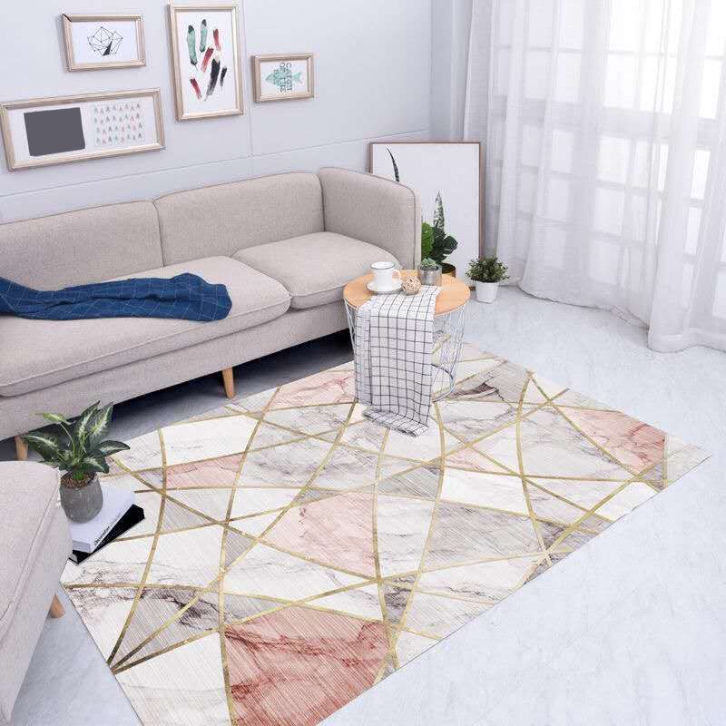 Nordic Living Room Rug Multicolored Geometric Printed Indoor Rug Anti-Slip Backing Pet Friendly Area Carpet