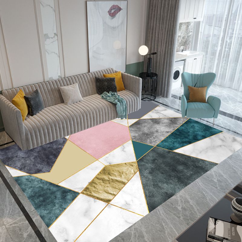 Pink Geometric Pattern Rug Modern Polyester Area Carpet Anti-Slip Washable Rug for Home Decor
