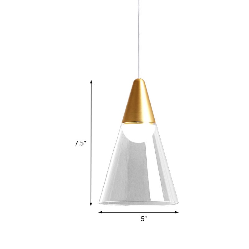 Gold Tapered Hanging Pendant Lamp Postmodern 1 Bulb Smoke Gray Glass Ceiling Light