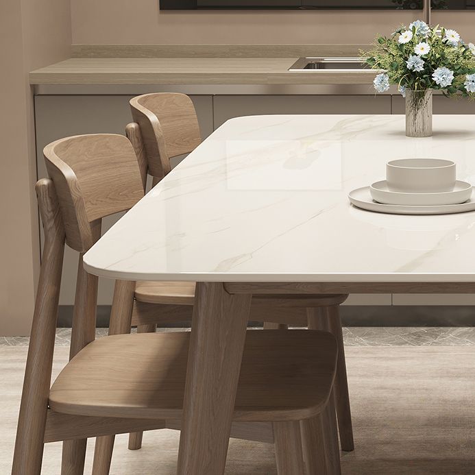 Medieval Modern Sintered Stone Top Dining Table Rectangle Table with Wooden 4 Legs