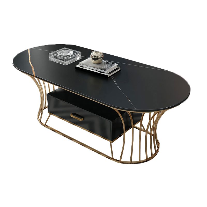 Glam Frame Single Coffee Table Oval Coffee Table with Drawer