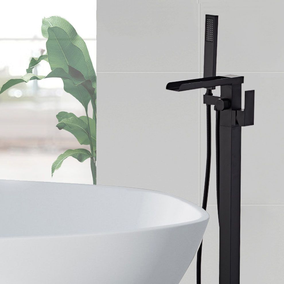 Floor Mounted Waterfall Freestanding Tub Filler Single Handle Freestanding Tub Filler Trim